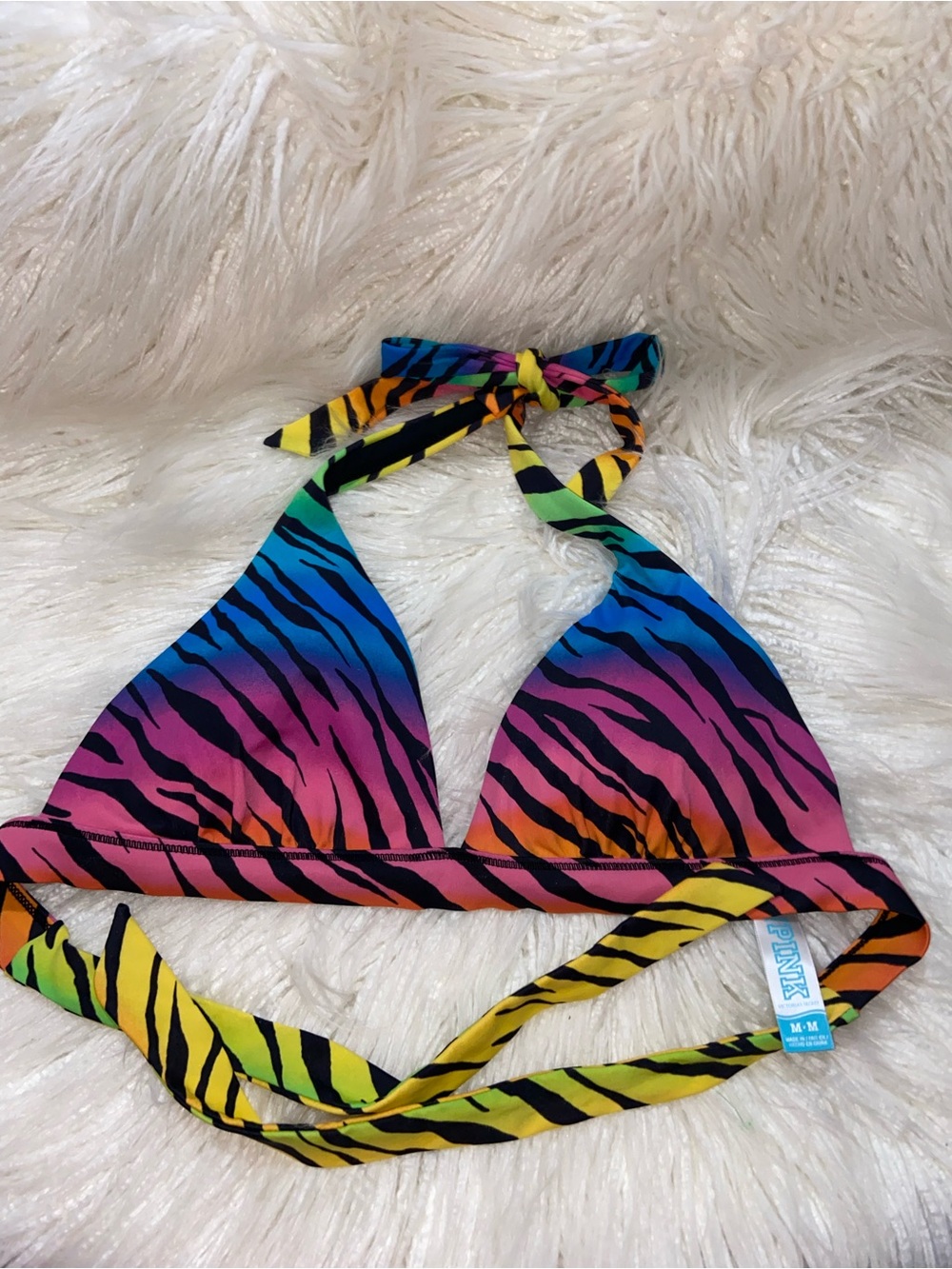 PINK Victoria's Secret Rainbow Zebra Halter Bikini Top